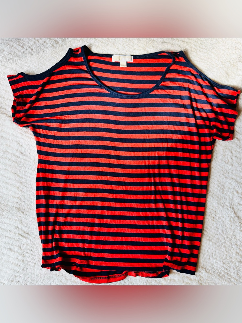 MICHAEL Michael Kors Red and navy  Striped Scoop Neck Tee